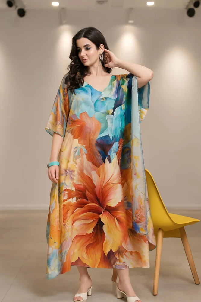 Sunset Bloom Japan Satin Kaftan
